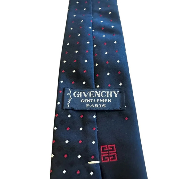 Givenchy Gentlemen Paris Navy Polka Dot Neck Tie Logo Designer Luxury 57" - Picture 6 of 7
